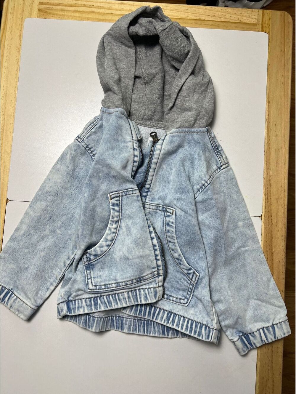 Wonder Nation Acid Wash Denim Hooded Jacket 2T Toddler Unisex